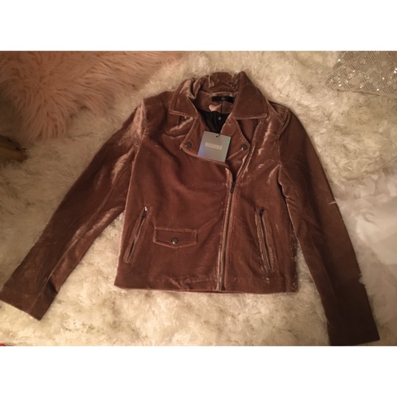 Velvet Biker Jacket in Taupe